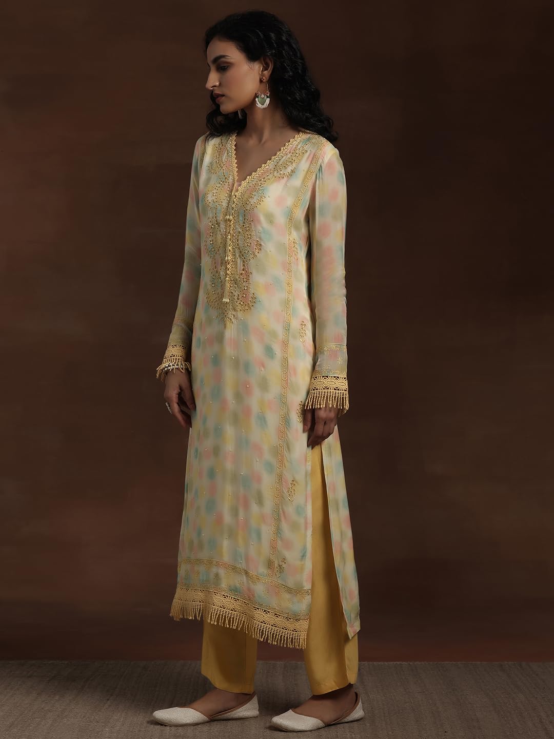 Libas Womens Organza Kurta Set (27268_Yellow