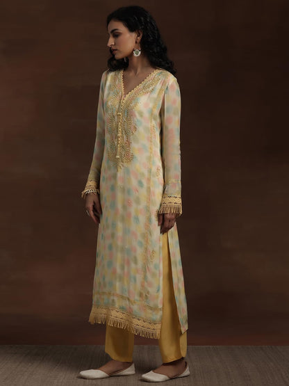 Libas Womens Organza Kurta Set (27268_Yellow