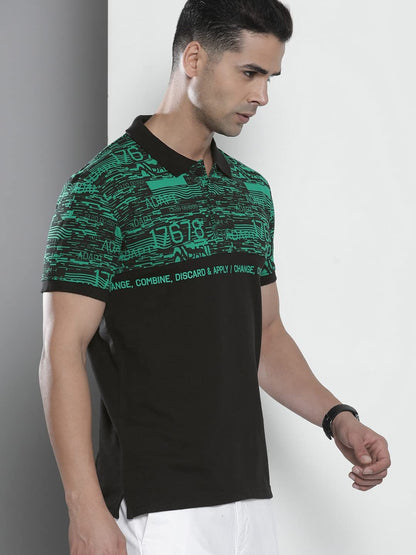 The Indian Garage Co Men Slim Fit Abstract Printed Polo Collar Tshirt Green