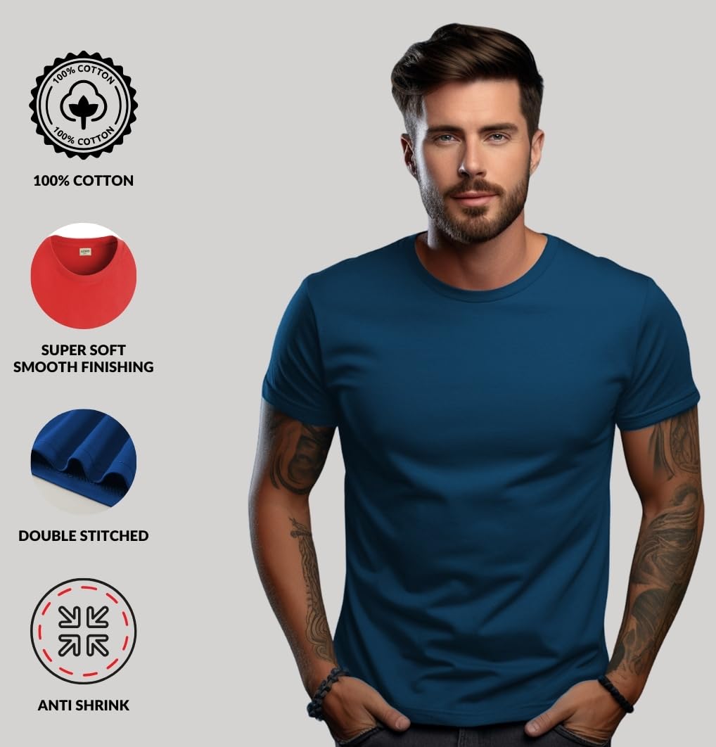 ADRO Men's Solid Regular Fit T-Shirt (RCM2-PLN)