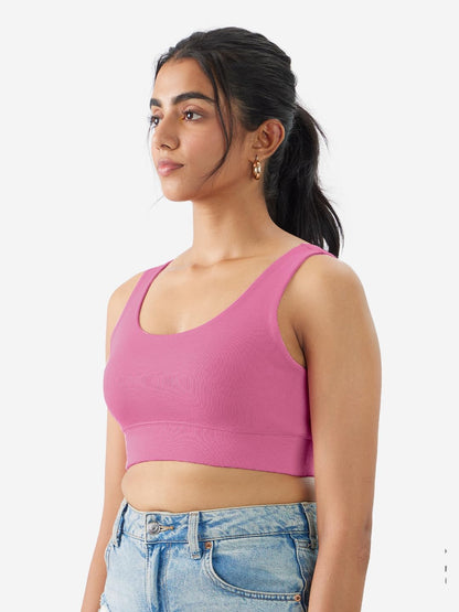 The Souled Store Solids: Flamingo Pink Women and Girls Pull On Cotton Blend Bralette Top