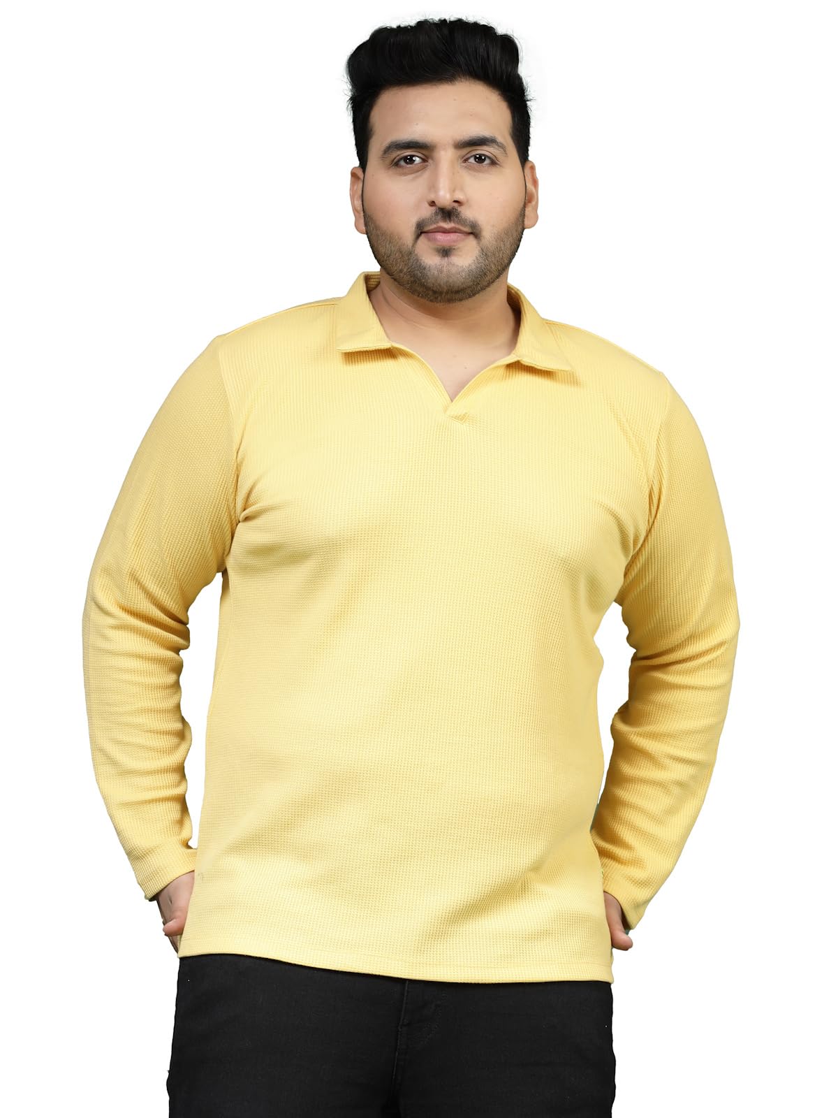 Rigo Plus Size T-Shirt for Men | Full Sleeve Plus Size T-Shirt | Casual Wear Solid T-Shirts for Man | Slim Fit, Collar T-Shirts