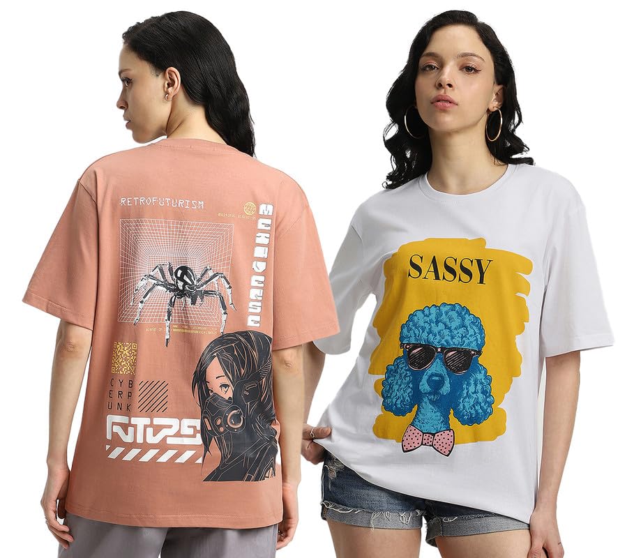 Juneberry Pure 100% Cotton Oversized Loose Baggy Fit Drop Shoulder Latest Aesthetic & Cool Graphic Prinred Half Sleeve T-Shirts