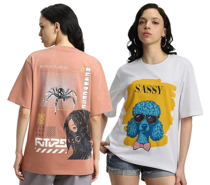 Juneberry Pure 100% Cotton Oversized Loose Baggy Fit Drop Shoulder Latest Aesthetic & Cool Graphic Prinred Half Sleeve T-Shirts