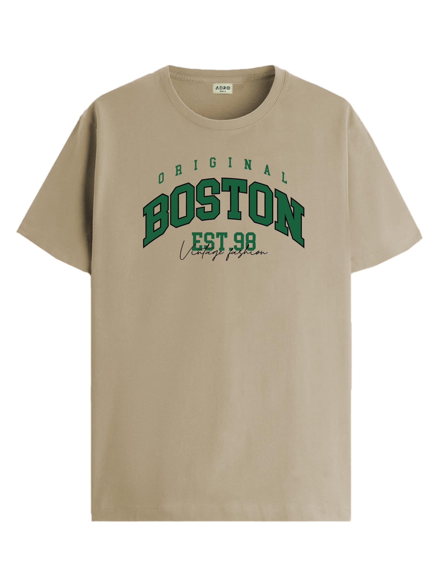 ADRO Mens Printed T Shirt - Premium Cotton Graphic Printed Tshirt - Beige T-Shirt - RN24-BOST-BE