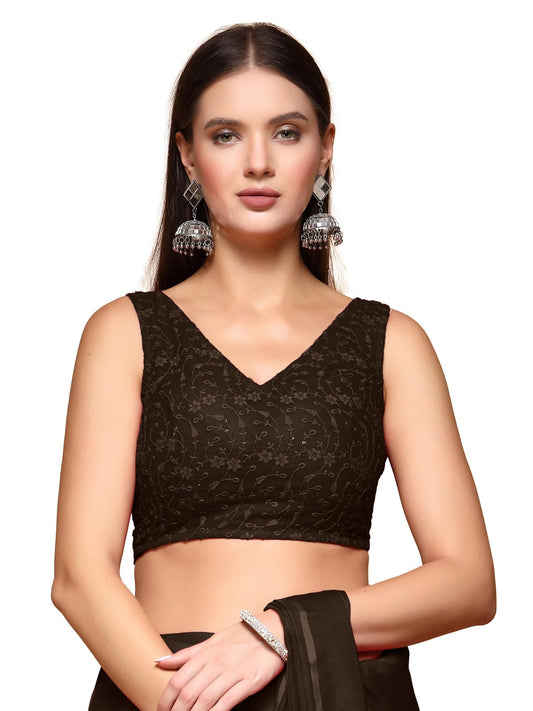 Oomph! Readymade Blouse For Women, Brocade, Sleeveless, V-Neck, Rbbl616