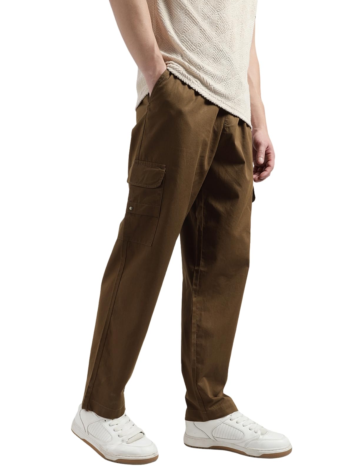 Veirdo Mens Cotton Baggy Fit Ankle Length Mid Rise 4 Pocket Cargos