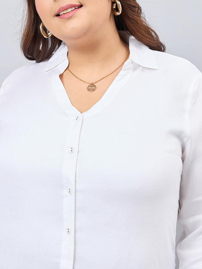 Style Quotient Women White Classic Smart V-Neck Plus Size Shirt