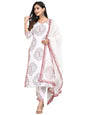 GoSriKi Women's Cotton Blend Floral Printed Straight Kurta with Pants & Dupatta (Cup-Off-White-CMD-GS)
