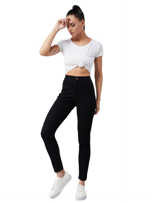 Dolce Crudo Womens Black Skinny Fit High Rise Clean Look Regular Length Clean Look Stretchable Denim Jeans(DOAW18DEN02-79-62-26