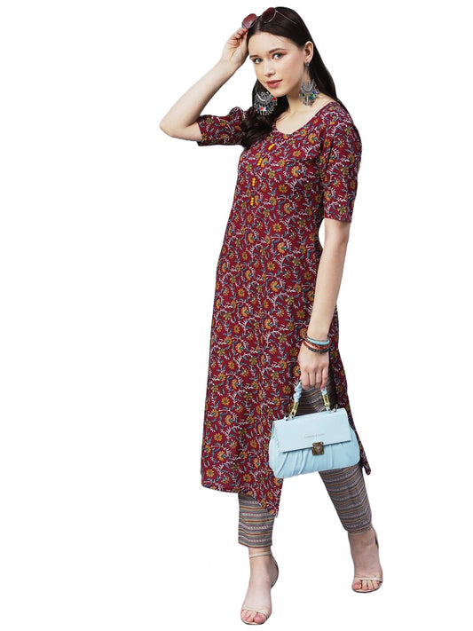 ANNI DESIGNER Women's Cotton Blend Printed Straight Kurta with Pant (SLKSW)