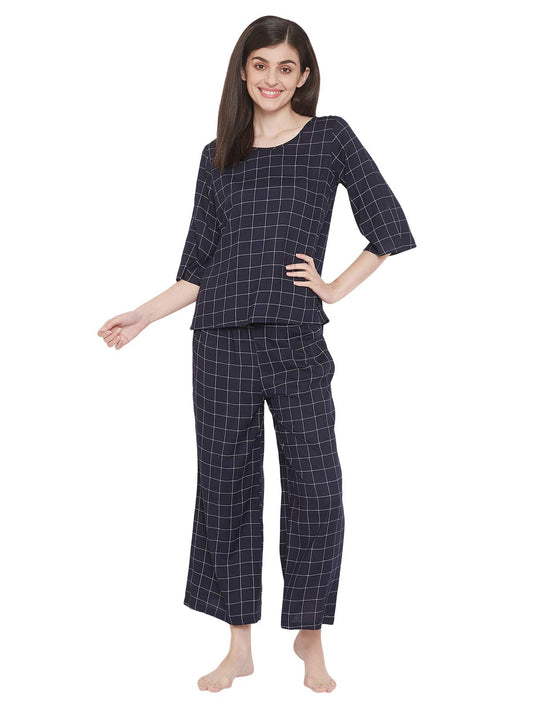 Clovia Rayon Womens Top & Pyjama Set Regular Pajamas (Ls0543P08L_Blue), Large