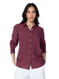 The Souled Store Back Tie Up Shirt: Claret Women and Girls Long Sleeves Collared Neck Button Front Solid Viscose Blend Oversized