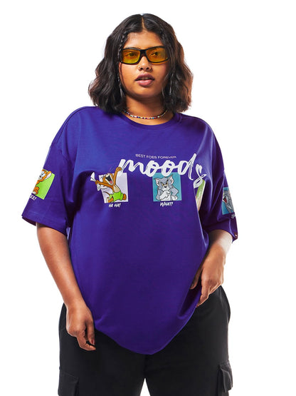 Bewakoof Heavy Duty 1.0 Official Tom & Jerry Merchandise Womens Graphic Printed Oversized Fit Half Sleeve Round Neck Terry Plus