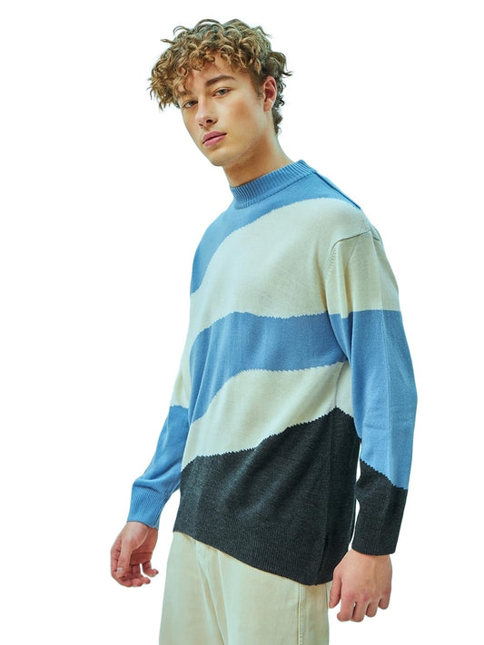 Bewakoof Mens Color Block Oversized Sweater_597251_Blue_XL