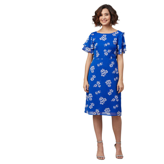 Rare Women'S Chiffon A-Line Knee-Length Casual Dress (Ep7032_Blue_X-Large)