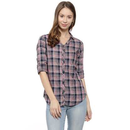 Campus Sutra Womens Multi-Coloured Checkered Button Up Shirt Regular Fit for Casual Wear | Structured Shirt Crafted with Regula