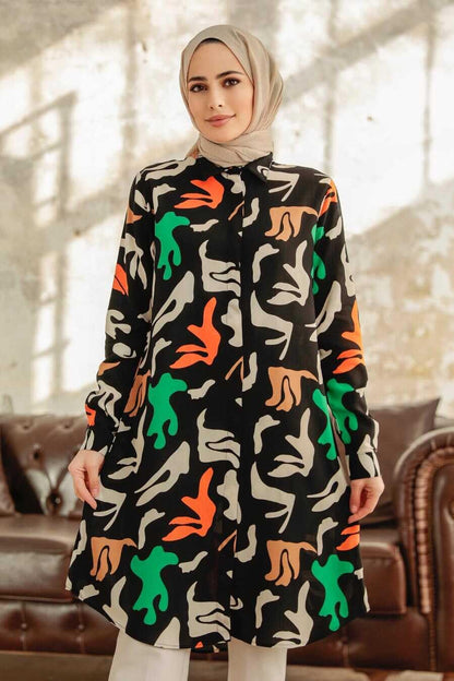 Gufrina WomenS Rayon Dress With Long Puff Sleeves Mandarin Collared Neck Tie Die Printed A-Line Style Regular Fit And Knee Leng