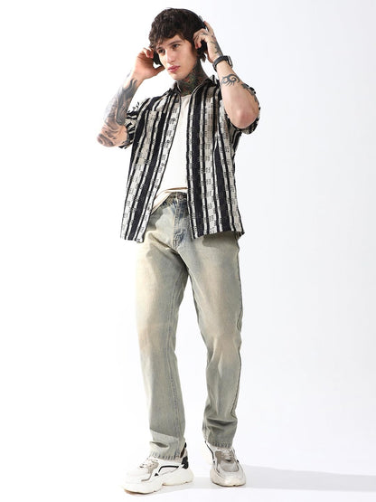 Hubberholme Men Striped Oversized Spread Collar Half Sleeve Casual Shirt Multicolour