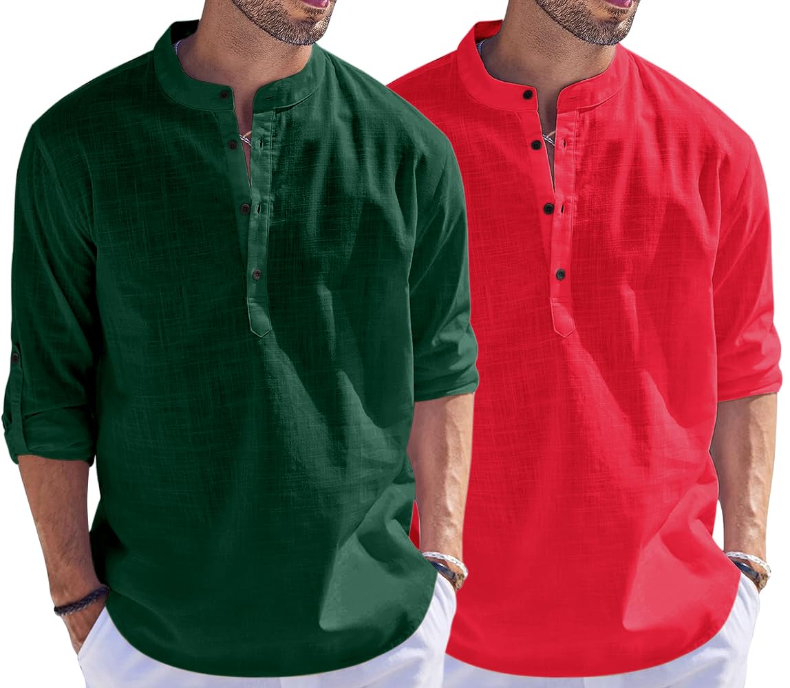 Hemrin Combo Of Men Solid Cotton Blend Straight Kurta Shirt Pack Of 2