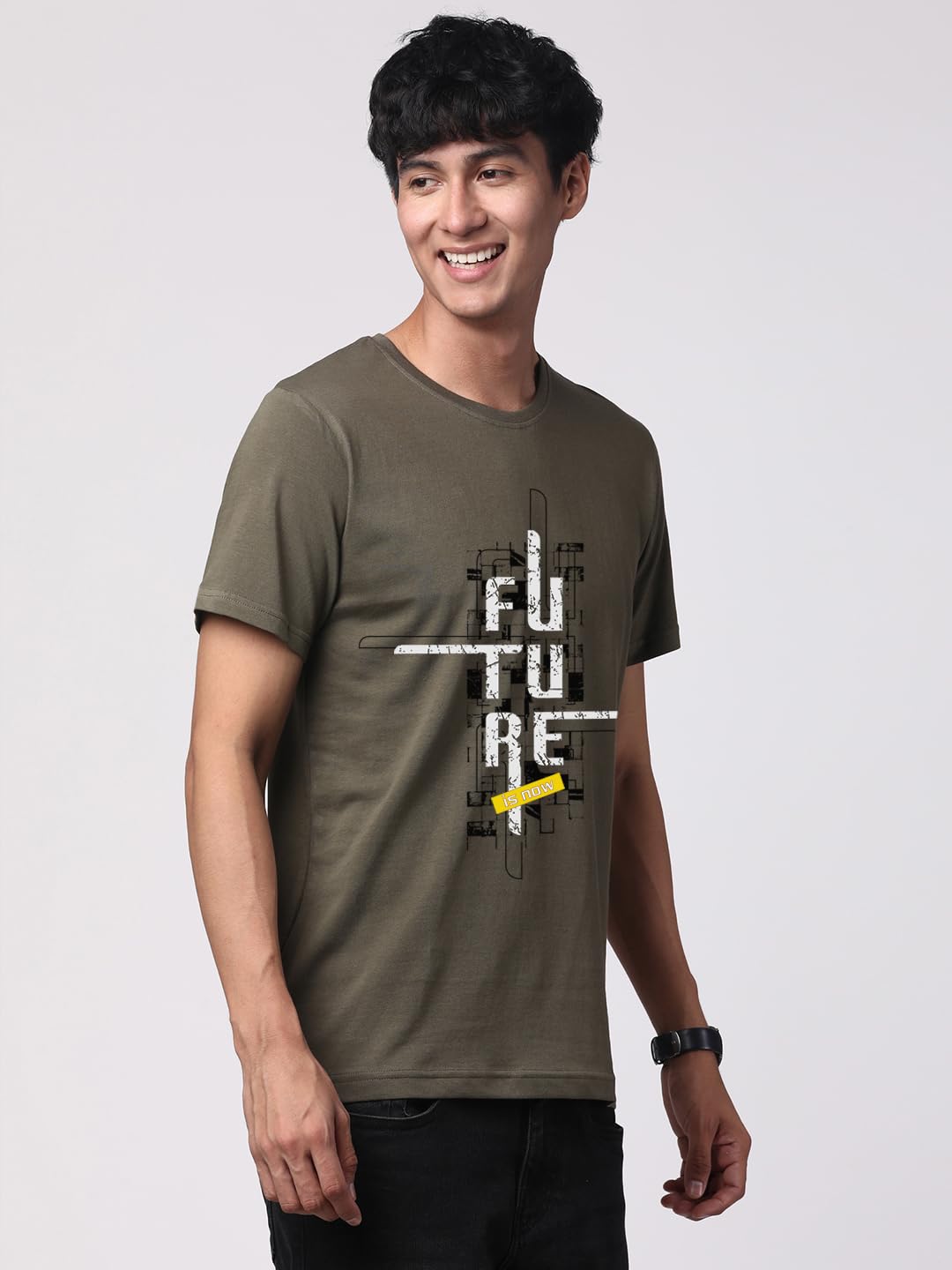 ADRO Men's Graphic Printed 100% Cotton T-Shirt - Regular Fit, Printed T-Shirts for Men (RN24-FTR-OL_Olive)