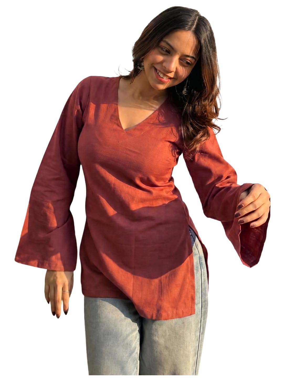 ANNI Designer Womens Regular Viscose Solid Short Kurti for Women (Ayoti Rust-SK-VKS01_XL_Rust_XL)