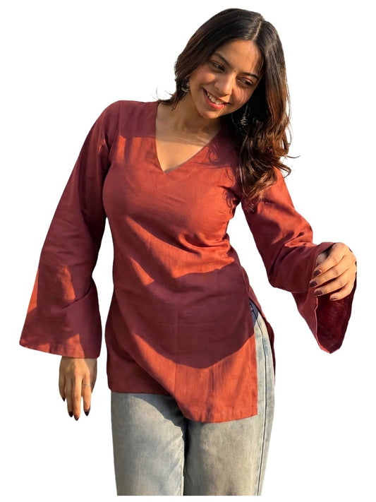 ANNI Designer Womens Regular Viscose Solid Short Kurti for Women (Ayoti Rust-SK-VKS01_XL_Rust_XL)