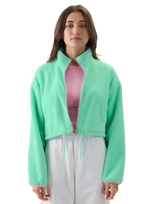 The Souled Store Muted Mauve Bandana Women and Girls Long Sleeve Zipper Front Oversized Fit Cropped Jackets Jackets Winter Coats