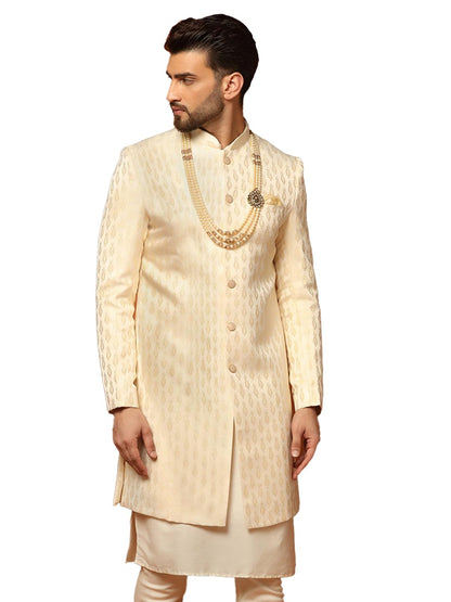 Kisah Kurta Sherwani Set For Men  Silk Blend Jacquard Textured Indo Western Kurta With Churidar | Designer Ethnic Outfit For Wed