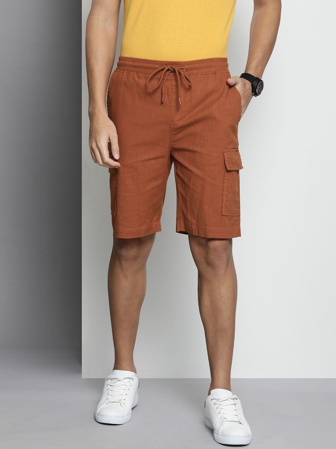 The Indian Garage Co Men Slim Fit Solid Mid-Rise Cargo Shorts