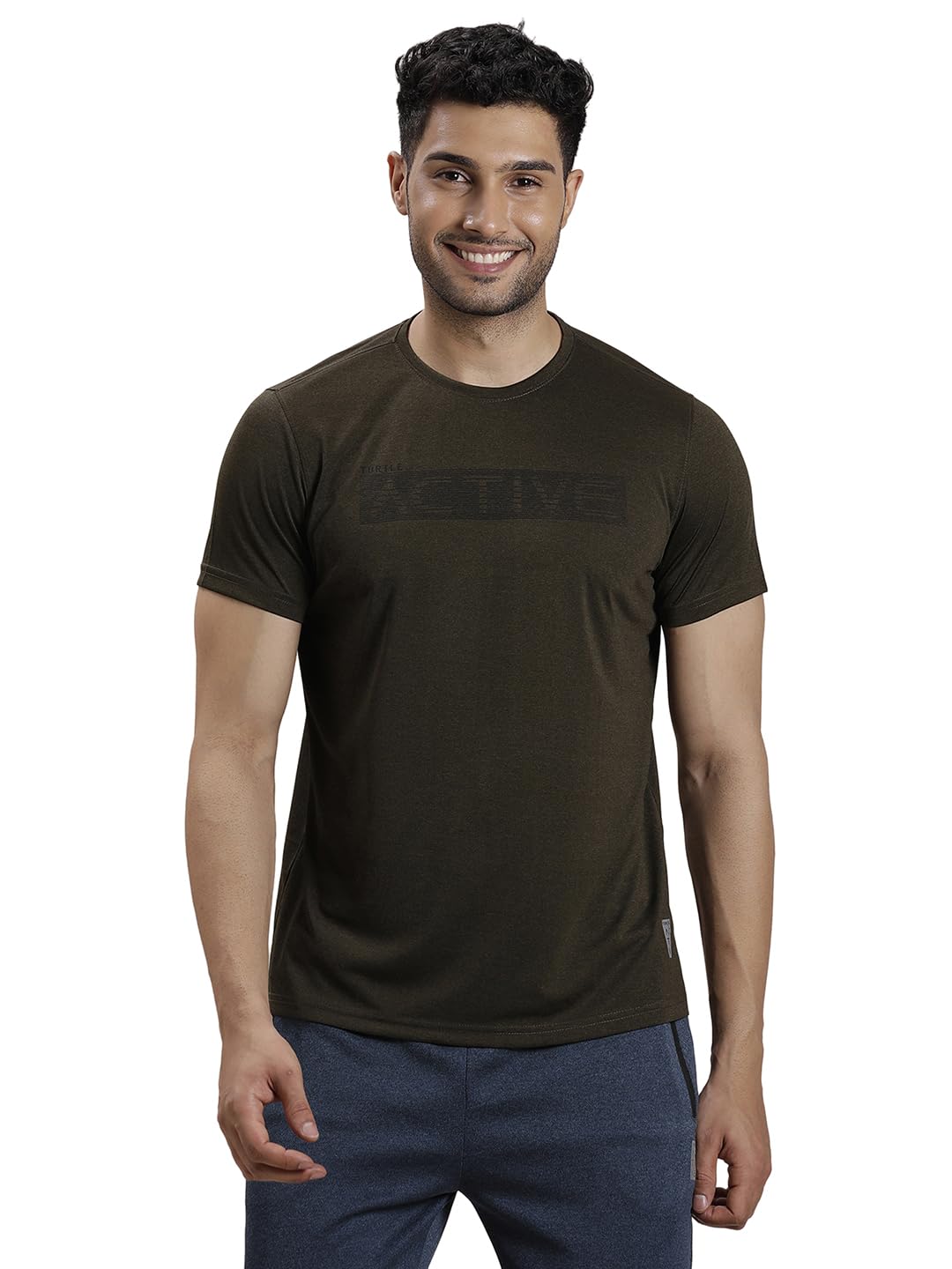 Turtle Men Polyester Printed Brown Crew Neck Tshirt