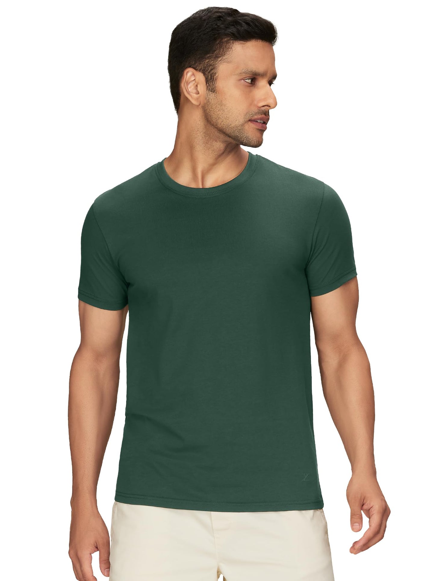 XYXX Mens Solid Regular Fit T-Shirt (XY_CR15_Tshirt_2_Misty Lilac+Pine Green