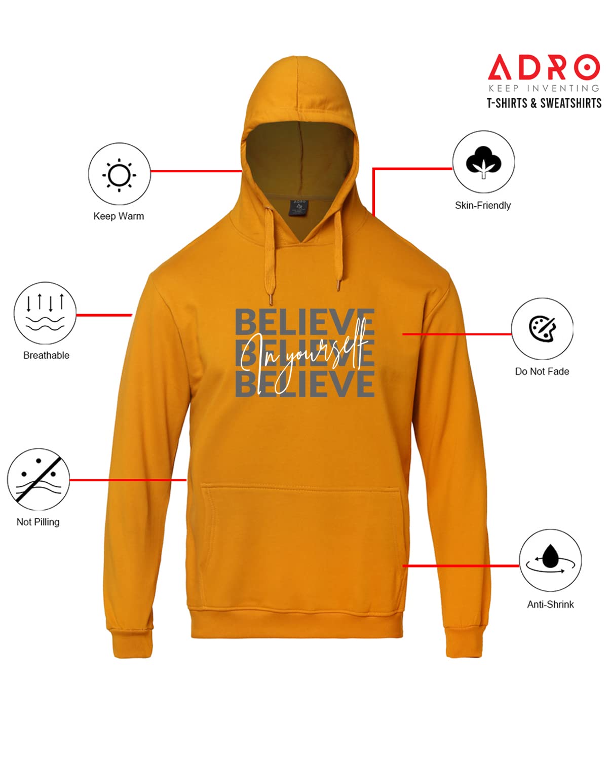 ADRO Believe in Your Self Printed Hoodie/Sweatshirt for Men