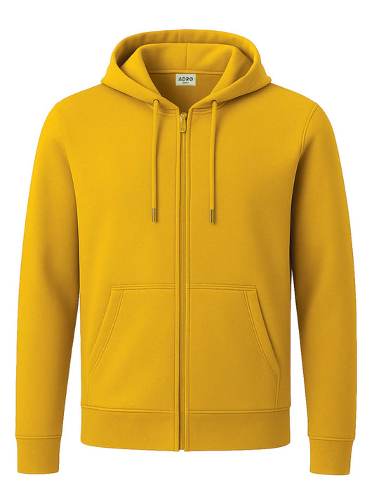 ADRO Mens Cotton Neck Hooded Sweatshirt (ZHH-24-PLN-MU_Mustard