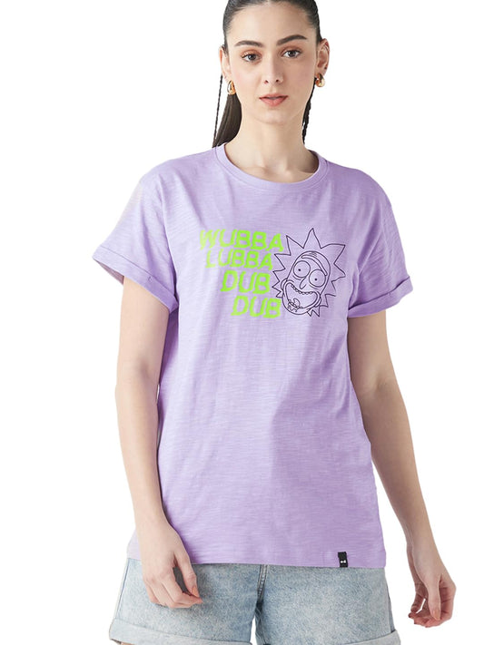 Bewakoof Air 1.0 Official Rick and Morty Merchandise Womens Graphic Printed Boyfriend Fit Half Sleeve Round Neck Cotton Slub T-