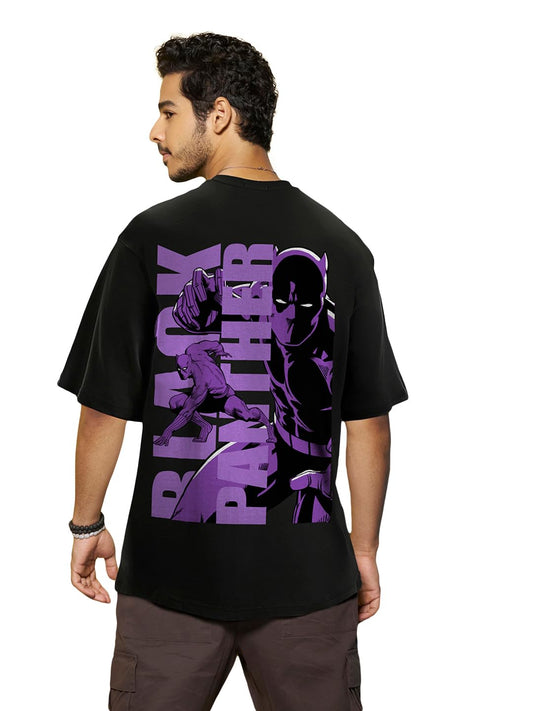 Bewakoof Official Marvel Merchandise Mens Cotton Graphic Printed Oversized Fit T-Shirt_624284_Black_Medium