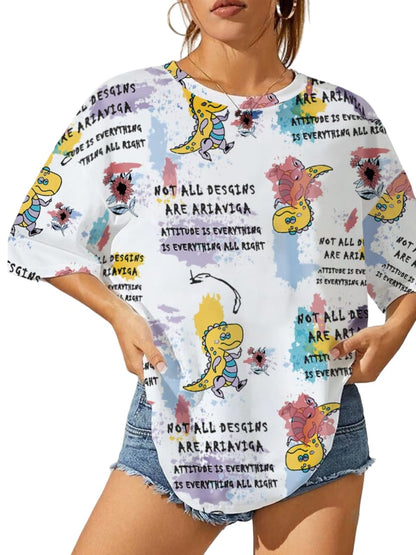 Noble Monk Women Casual Printed Round Neck Top | Colorful Print | Drop Shoulder | Half Sleeve | Regular Fit T-Shirt For Women