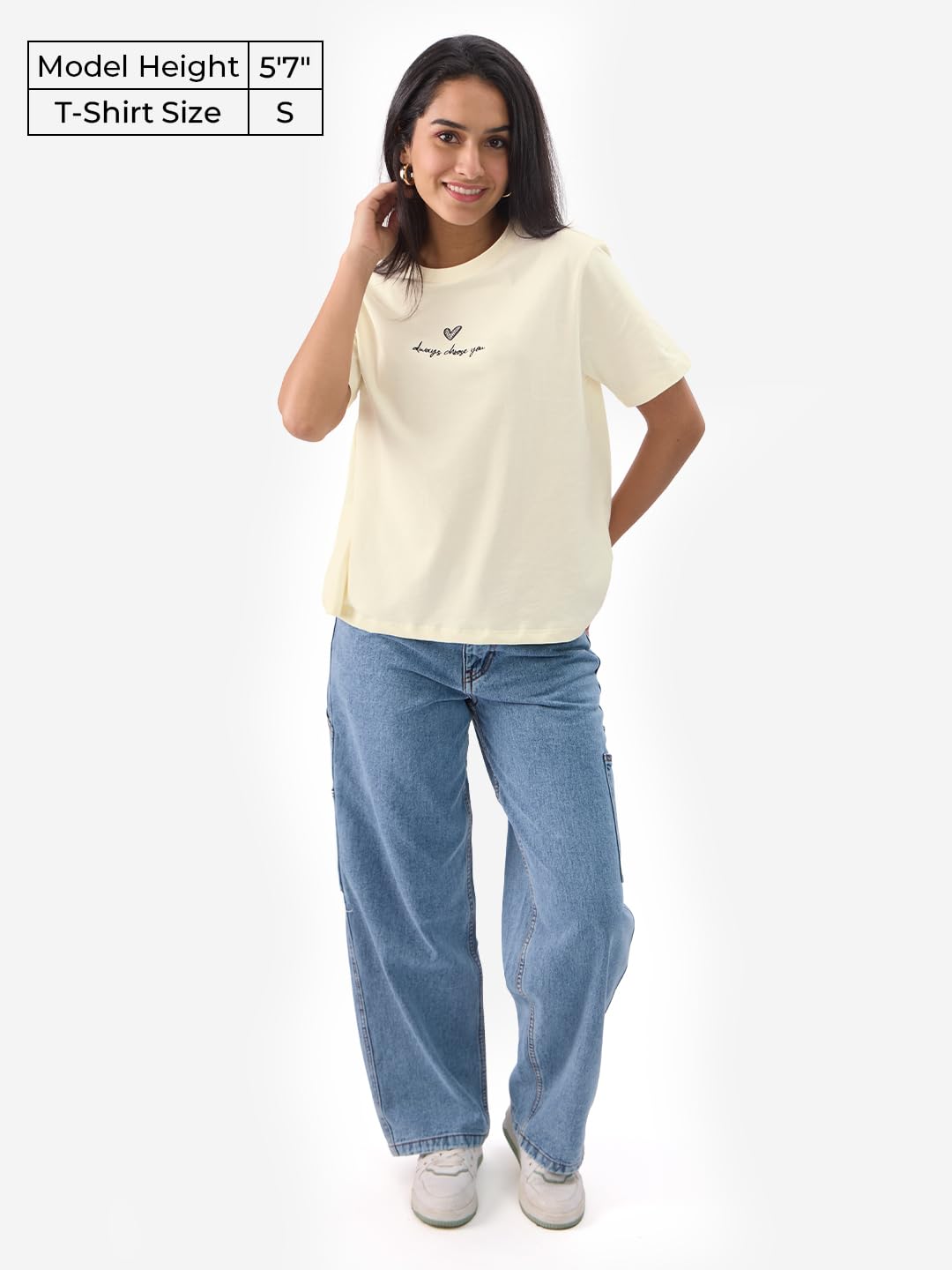 The Souled Store Solids: Off-White Women and Girls Short Sleeves Round Neck Cotton Relaxed Fit T-Shirts