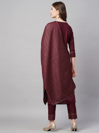 ANNI DESIGNER Women's Cotton Straight Kurta with Pant & Dupatta (KPTD-COT-10069)