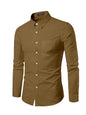 Mildin MenS Regular Cotton Blend Brown Slim Fit Solid Button Down Spread Collar Full Sleeve Curved Hemline Formal Shirt With On