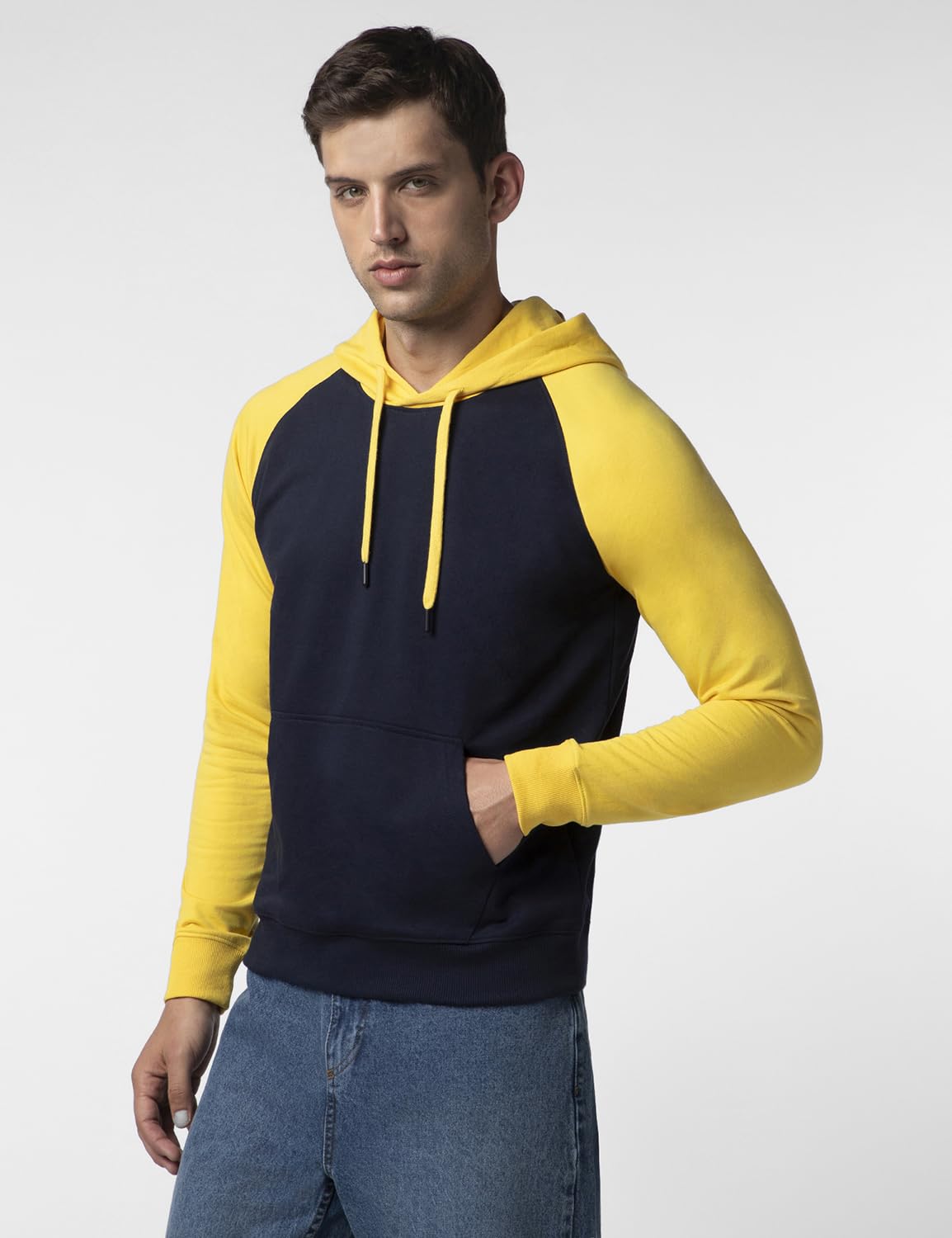FYLTR Mens Casual Colourblock Raglan Hoodie with Drawstrings - Utility Pockets | Ribbed Hem & Cuff