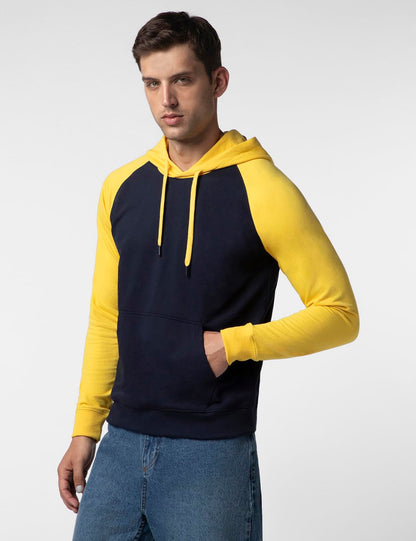 FYLTR Mens Casual Colourblock Raglan Hoodie with Drawstrings - Utility Pockets | Ribbed Hem & Cuff