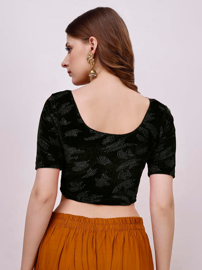 Pujia Mills Womens Readymade Hosiery Velvet Lycra Stretchable Round Neck Half Sleeve Blouse Fancy Black Color Lycra Stretchable
