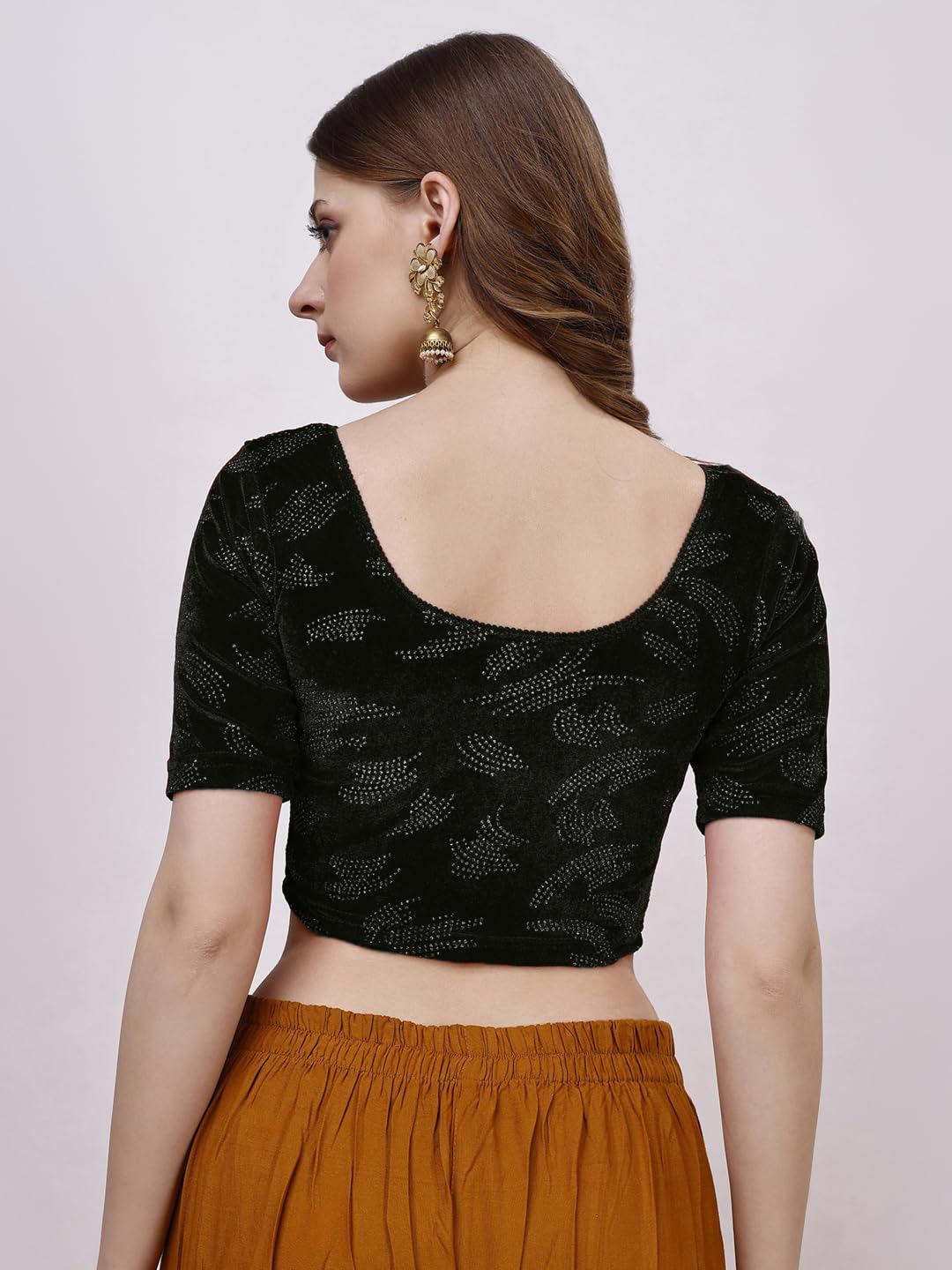 Vihu Fashion WomenS Readymade Hosiery Velvet Lycra Stretchable Round Neck Half Sleeve Blouse Fancy Black Color Lycra Stretchabl