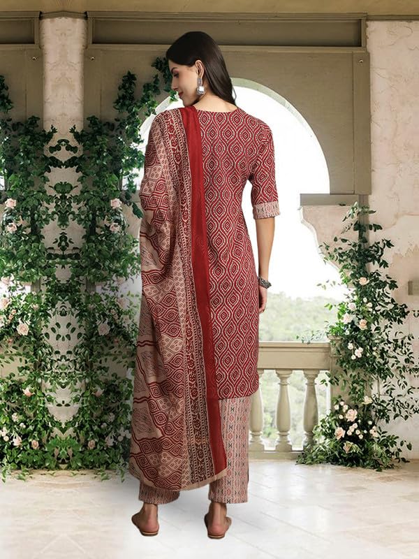 Pinkmint Kurta Set For Women Ll Cotton Flower Printed Straight Kurta & Pant With Fancy Duppata Ll Wedding Ll Formal Ll Party (Pa