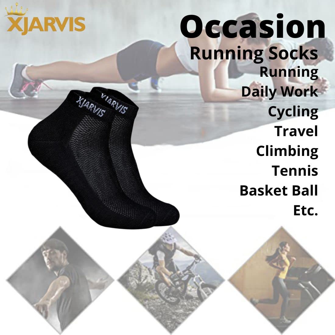 Xjarvis Ankle Length Socks For Men & Women - Moisture-Wicking, Odor-Free, Breathable Cotton, Cushioned Half Terry Combo - Ideal