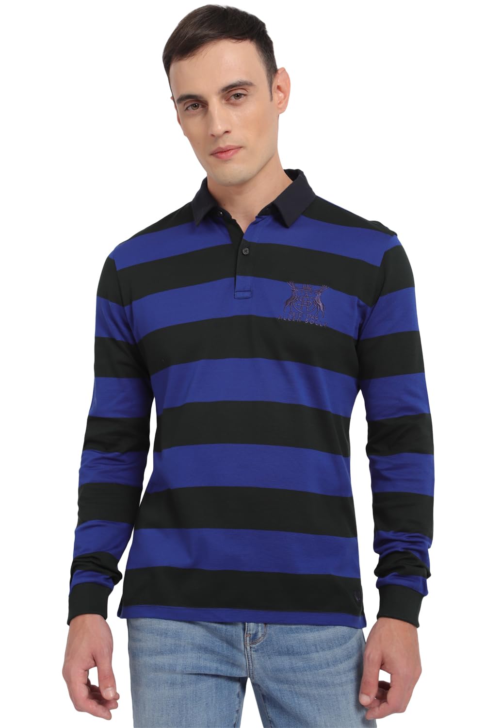 Allen Solly Men Regular Fit Striped Casual Cotton Full Sleeve Polo Shirt