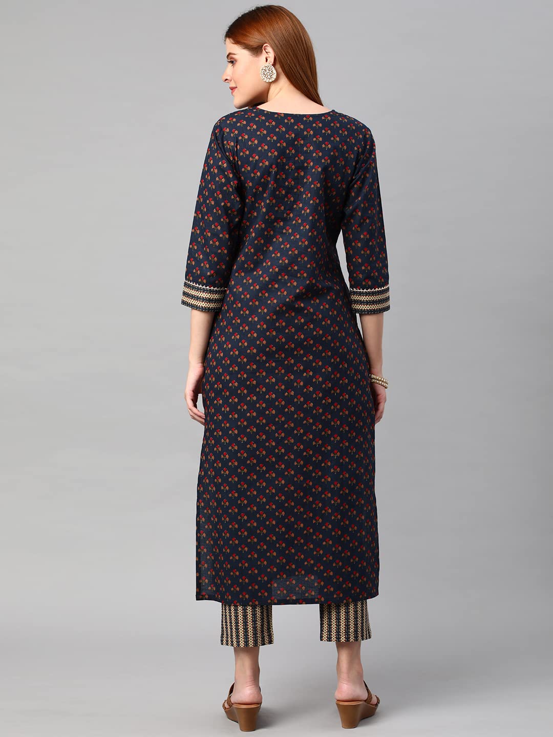 ANNI DESIGNER Women's Cotton Blend Printed Straight Kurta with Pant (Satku)