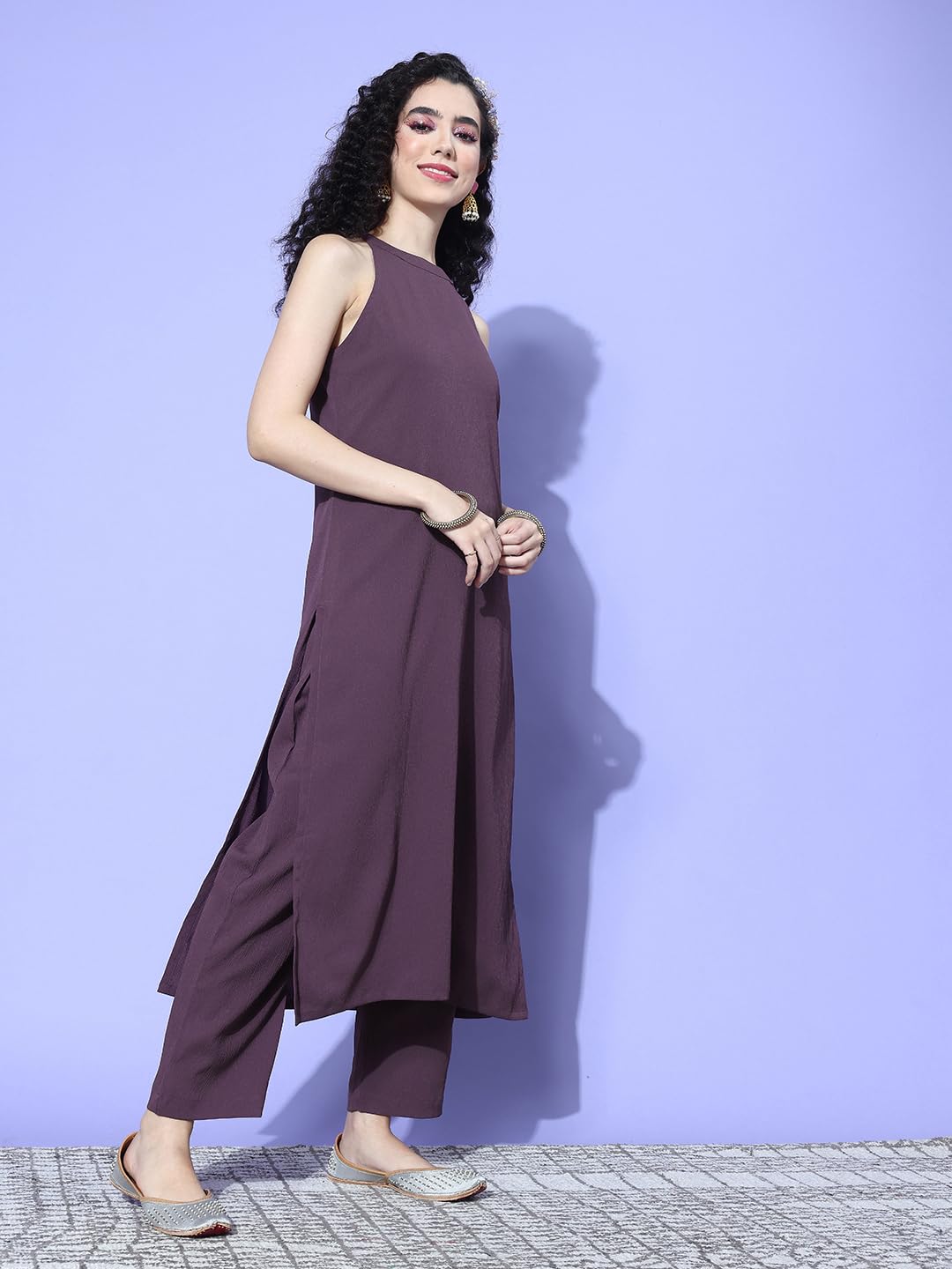 Varanga WomenS Crepe Regular Kurta Set (Nv_Vskd31467_Vardup1427_Purple