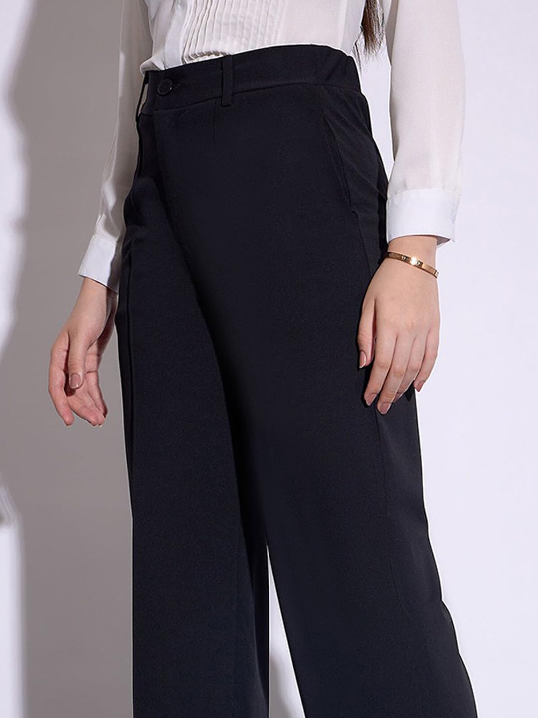 Toochki Spandex Trouser Black Pants for Womens Regular Fit, Bellbottom Straight Pants for Women